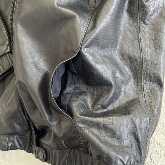 Wilsons Vintage 80's Women's Black Leather Moto Jacket Embossed Croc Size Small - Picture 12 of 16